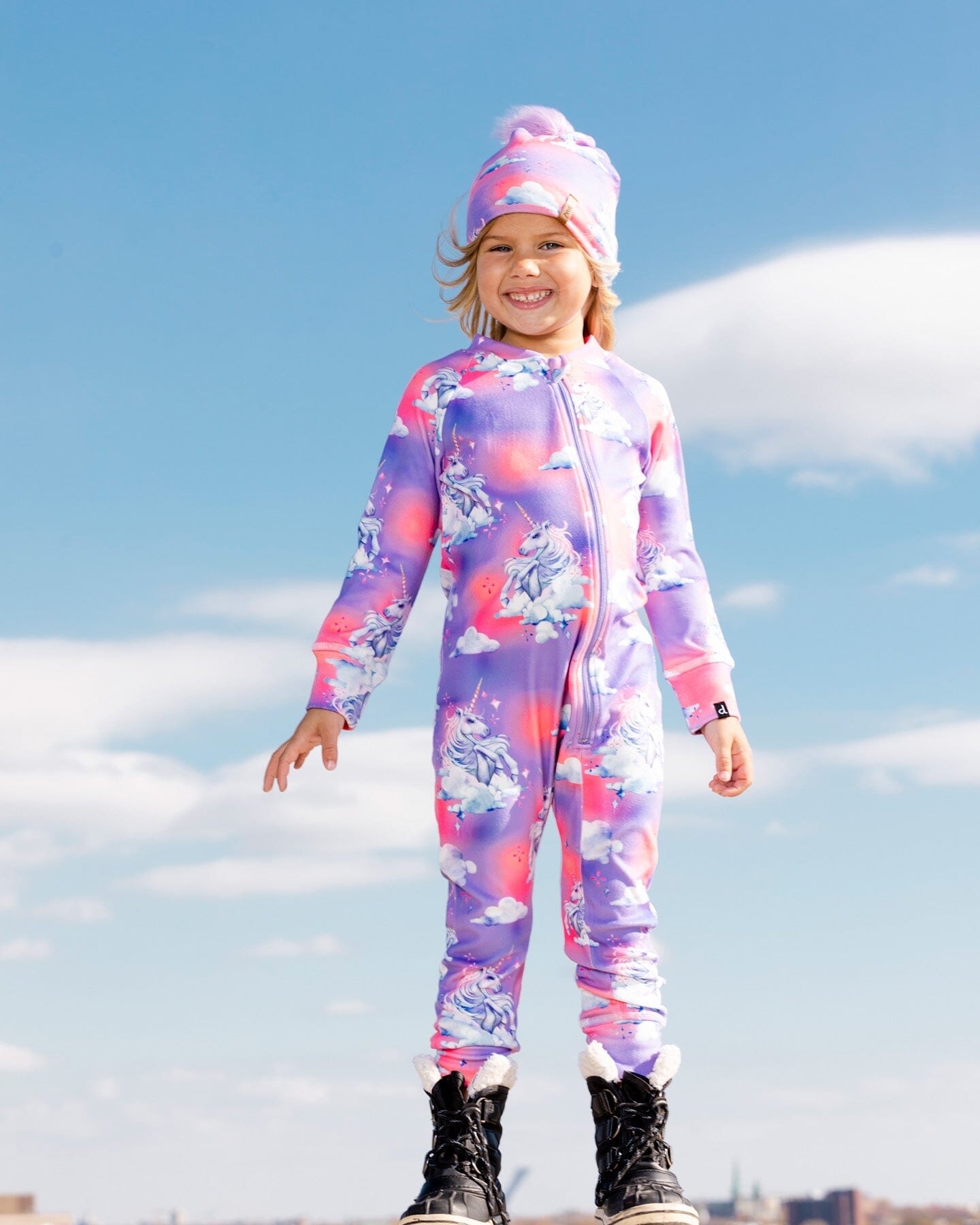 One Piece Thermal Underwear Set Lavender With Unicorns In The