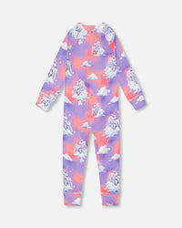 One Piece Thermal Underwear Set Lavender With Unicorns In The Clouds Print - F10Y700_009