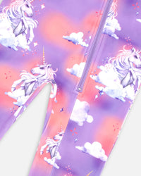 One Piece Thermal Underwear Set Lavender With Unicorns In The Clouds Print - F10Y700_009