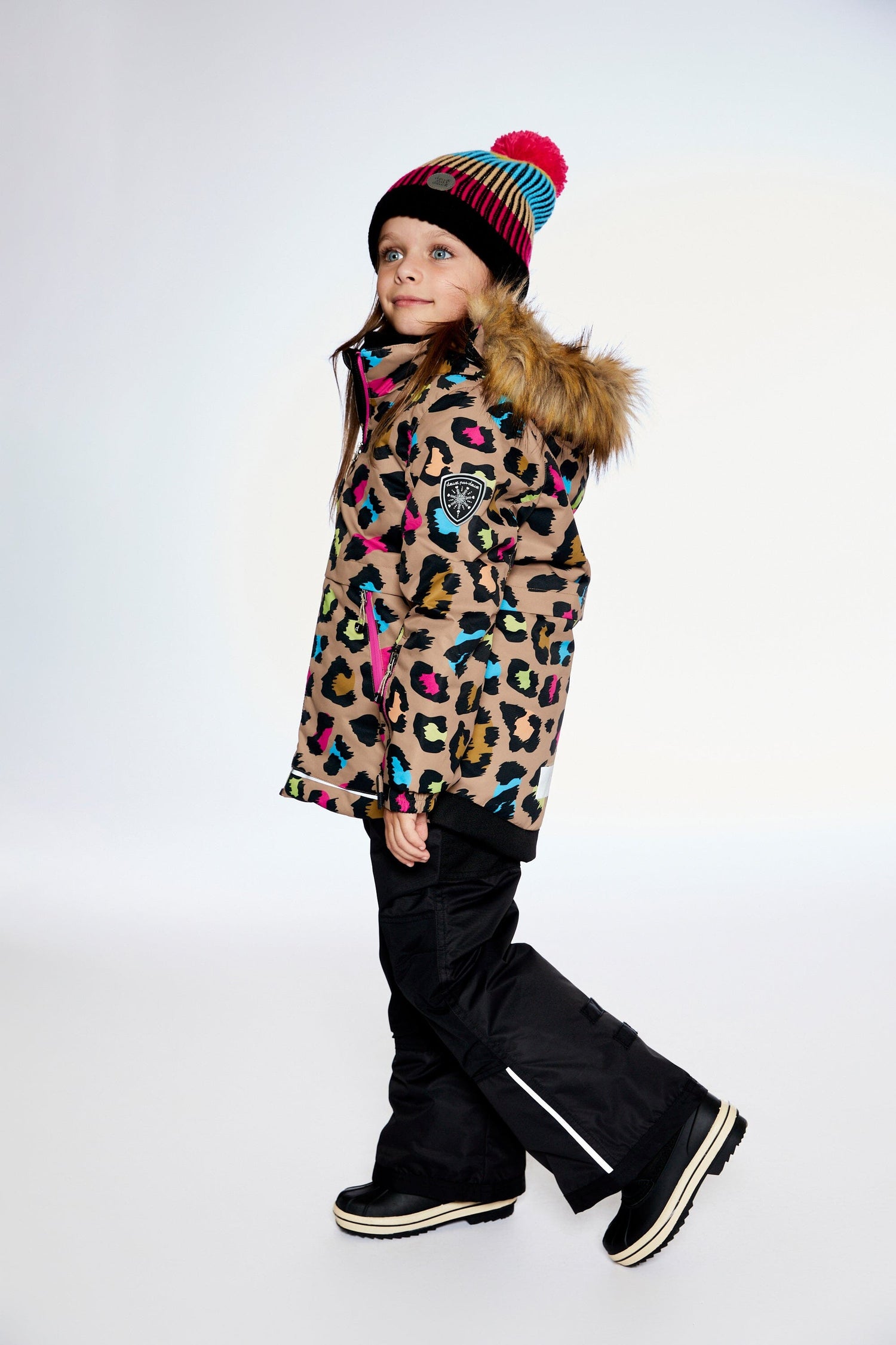 Two Piece Snowsuit With Colourful Leopard Print Snowsuits Deux par Deux 