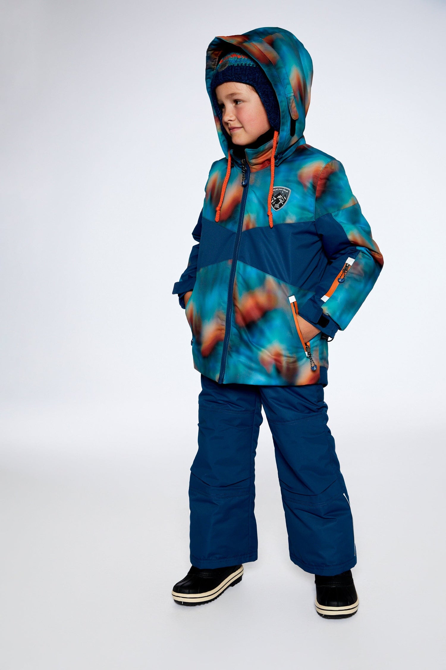 Two Piece Snowsuit In Deep Teal With Water Colour Gradient Snowsuits Deux par Deux 