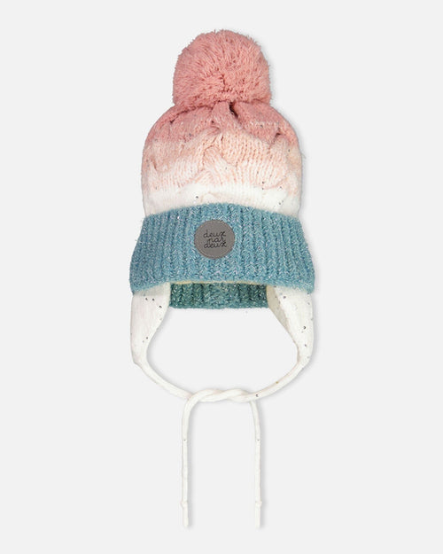 Pompom Knit Earflap Hat Pink And Blue Gradient Winter Accessories Deux par Deux 