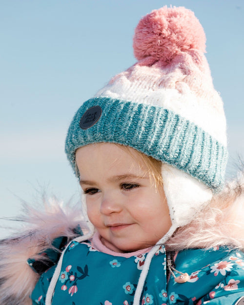 Pompom Knit Earflap Hat Pink And Blue Gradient - F10ZH02_000