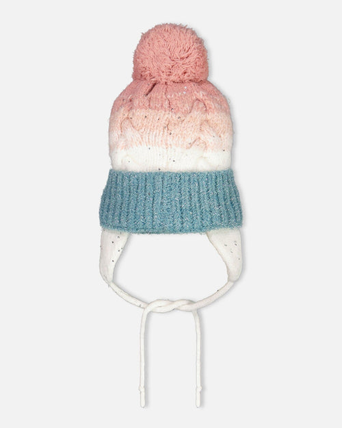 Pompom Knit Earflap Hat Pink And Blue Gradient Winter Accessories Deux par Deux 