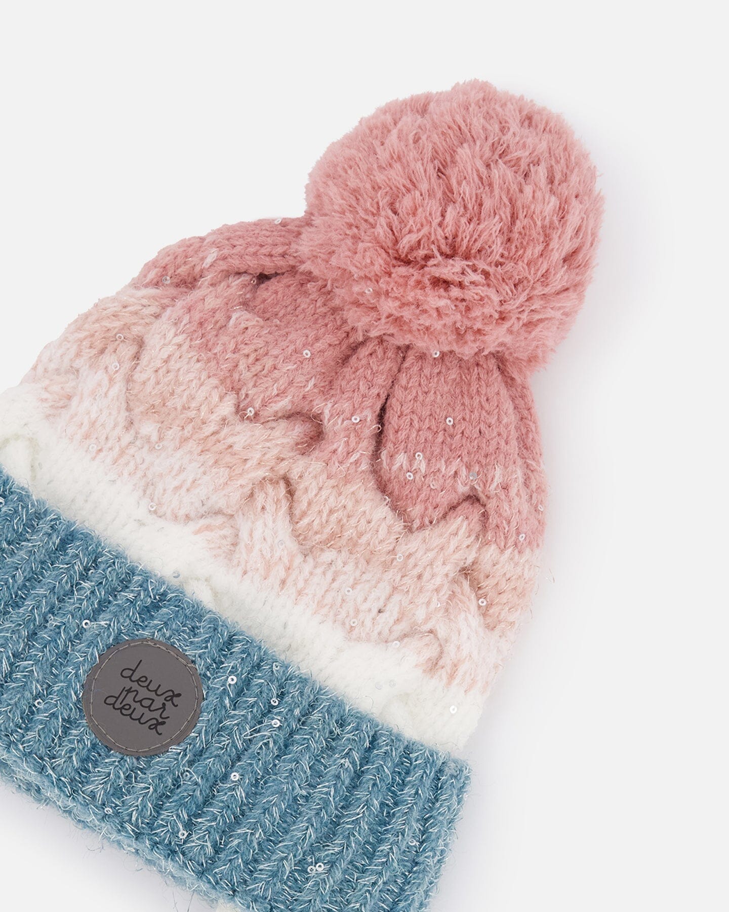 Pompom Knit Earflap Hat Pink And Blue Gradient - F10ZH02_000