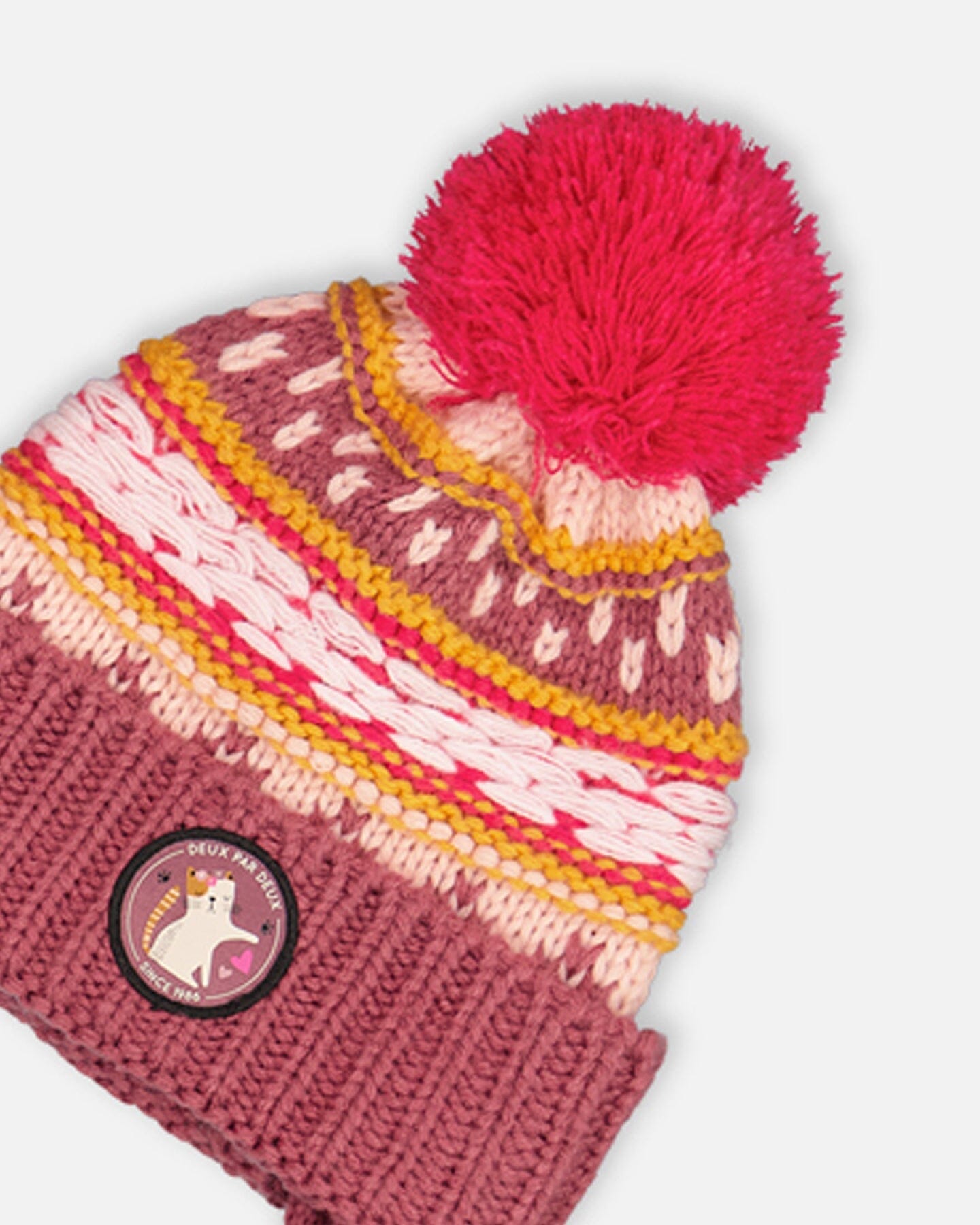 Winter Pompom Knit Earflap Hat Purple And Pink - F10ZJ02_000