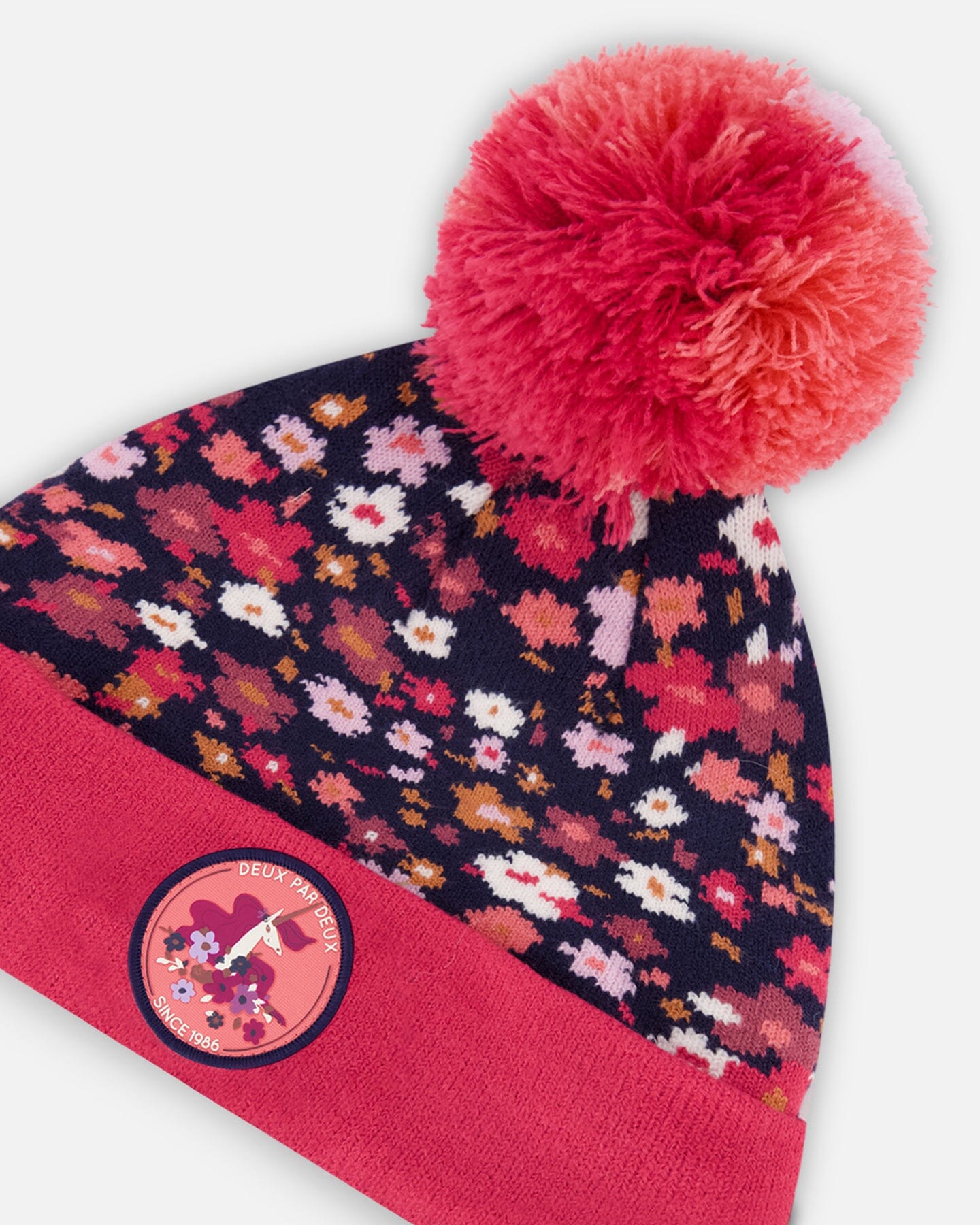 Knit Hat With Spring Flower Jacquard Winter Accessories Deux par Deux 