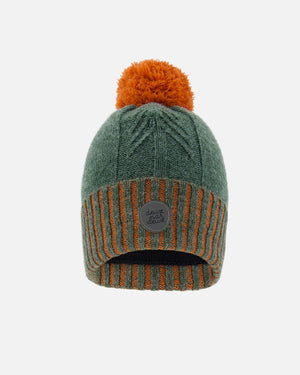 Knit Hat Pine Green And Orange Winter Accessories Deux par Deux 