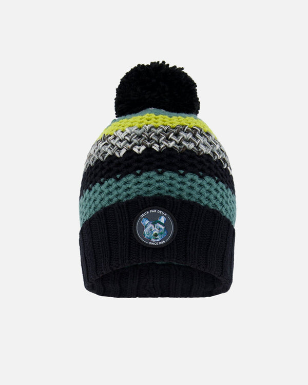 Striped Knit Hat Lemongrass, Pine Green And Black Winter Accessories Deux par Deux 