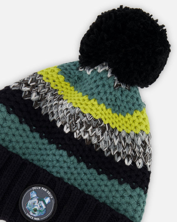 Striped Knit Hat Lemongrass, Pine Green And Black - F10ZN01_000