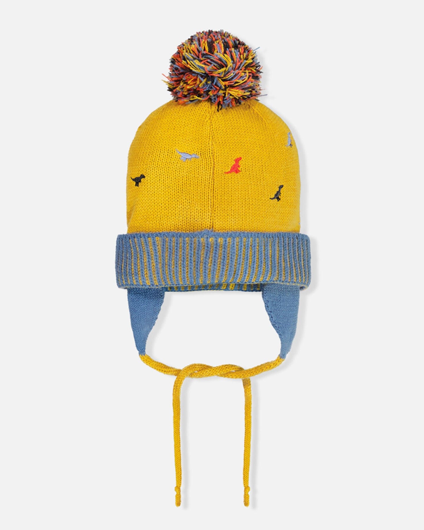 Knit Earflap Hat Yellow With Dino Winter Accessories Deux par Deux 