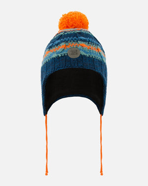 Peruvian Knit Winter Hat In Blue Teal And Orange Winter Accessories Deux par Deux 