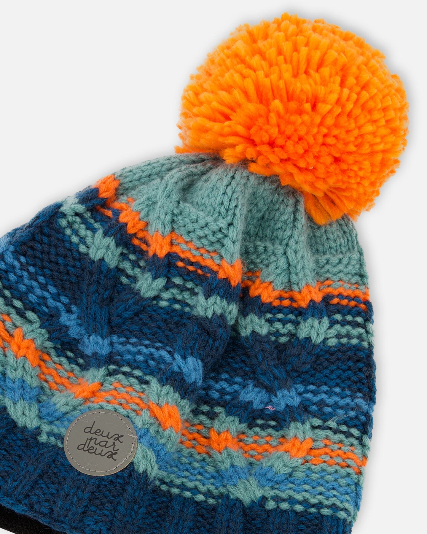 Peruvian Knit Winter Hat In Blue Teal And Orange Winter Accessories Deux par Deux 