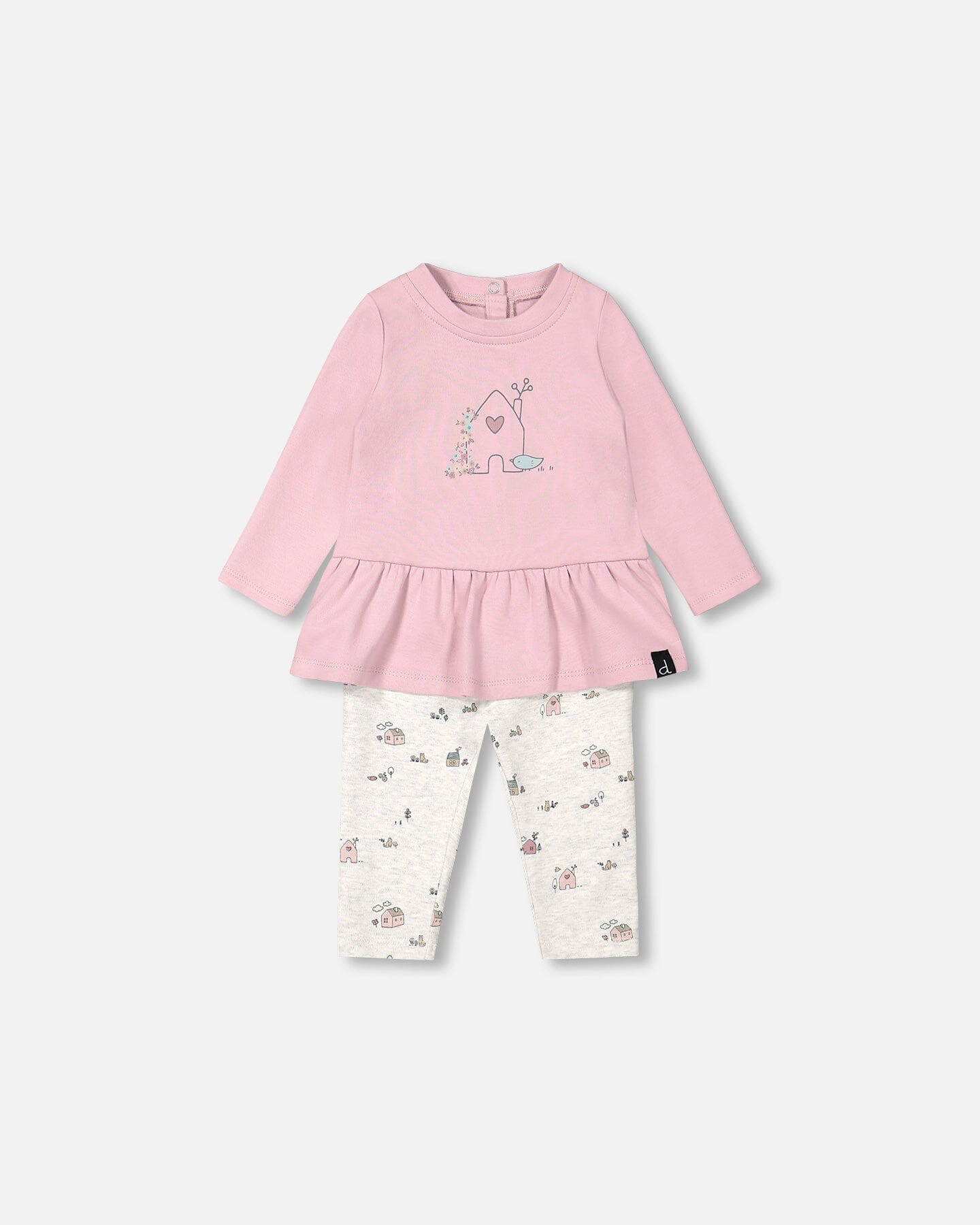 Organic Cotton Tunic And Printed Legging Set Mauve And Beige Little House Print - F20A10_514