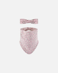 Organic Cotton Headband And Bib Set Mauve Little Flower Print - F20A19_040