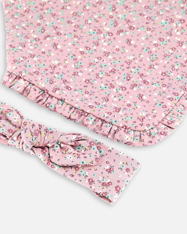 Organic Cotton Headband And Bib Set Mauve Little Flower Print - F20A19_040