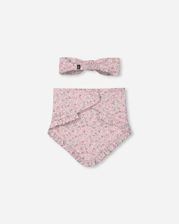 Organic Cotton Headband And Bib Set Mauve Little Flower Print - F20A19_040