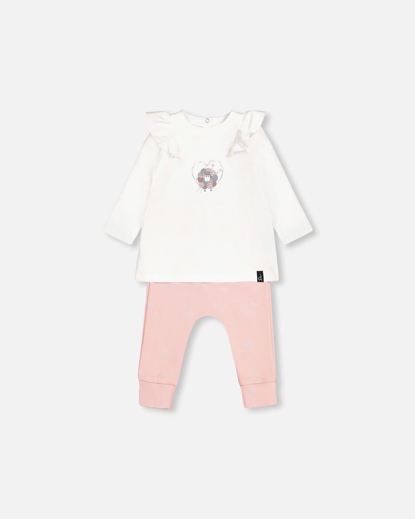 Organic Cotton Top And Printed Pant Set Off White And Pink - F20B10_101
