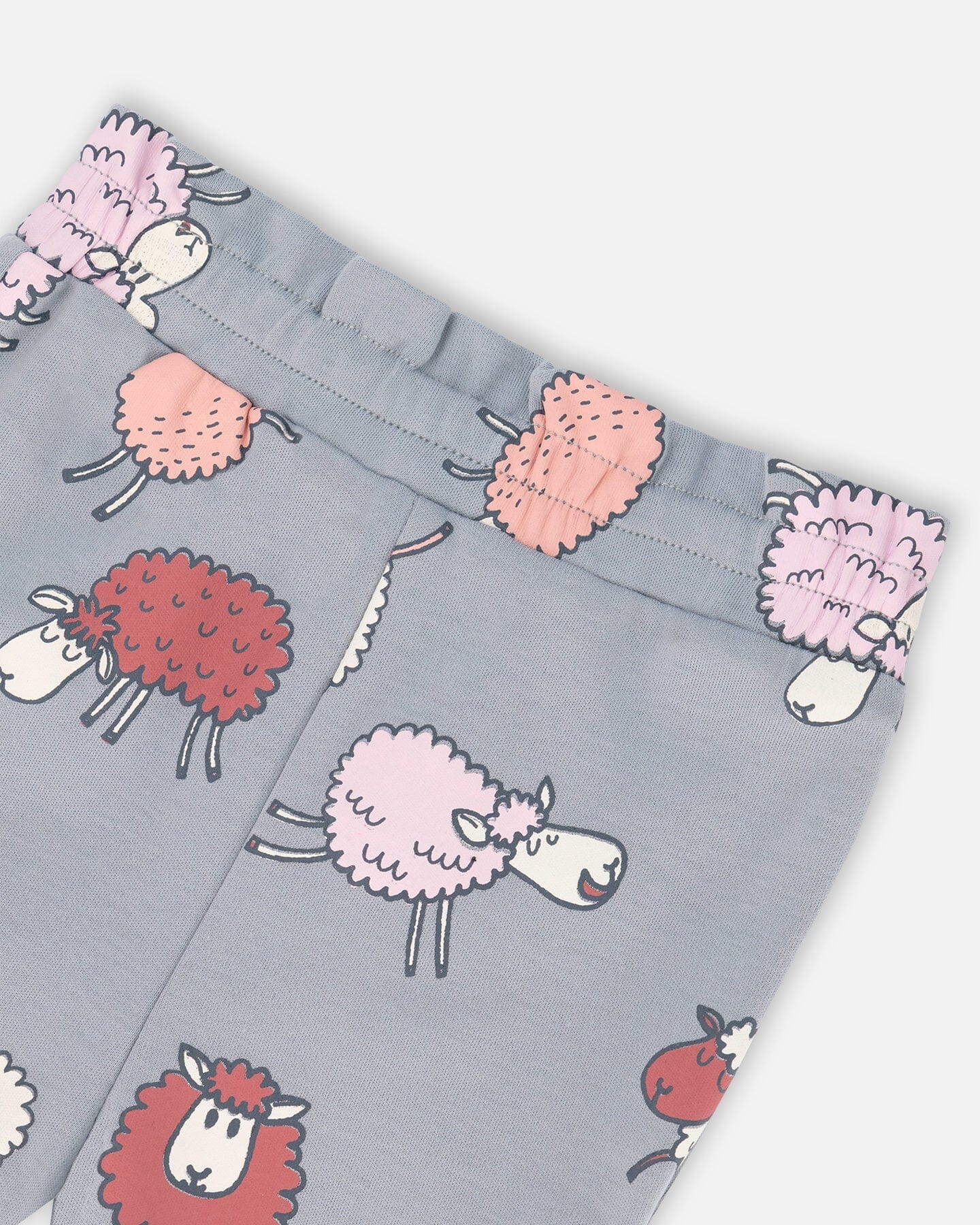 Organic Cotton Printed Top And Grow-With-Me Pants Set Blue Grey Sheep Print - F20B13_035