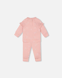 Organic Cotton Printed Top And Pants Set Powder Pink Little Heart Of Wool Sets Deux par Deux 