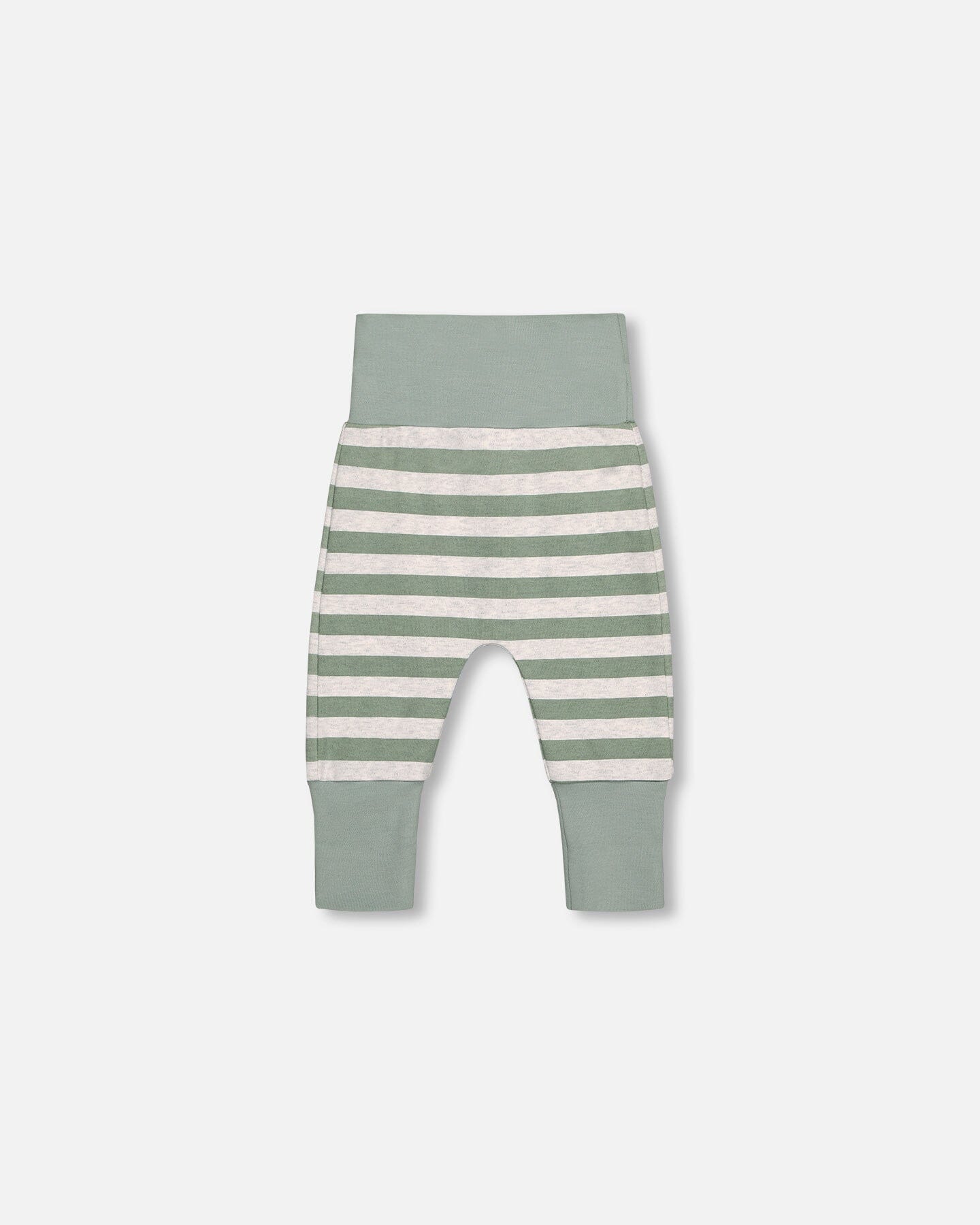 Organic Cotton Printed Top And Grow-With-Me Stripe Sage Green Pants Set Sets Deux par Deux 