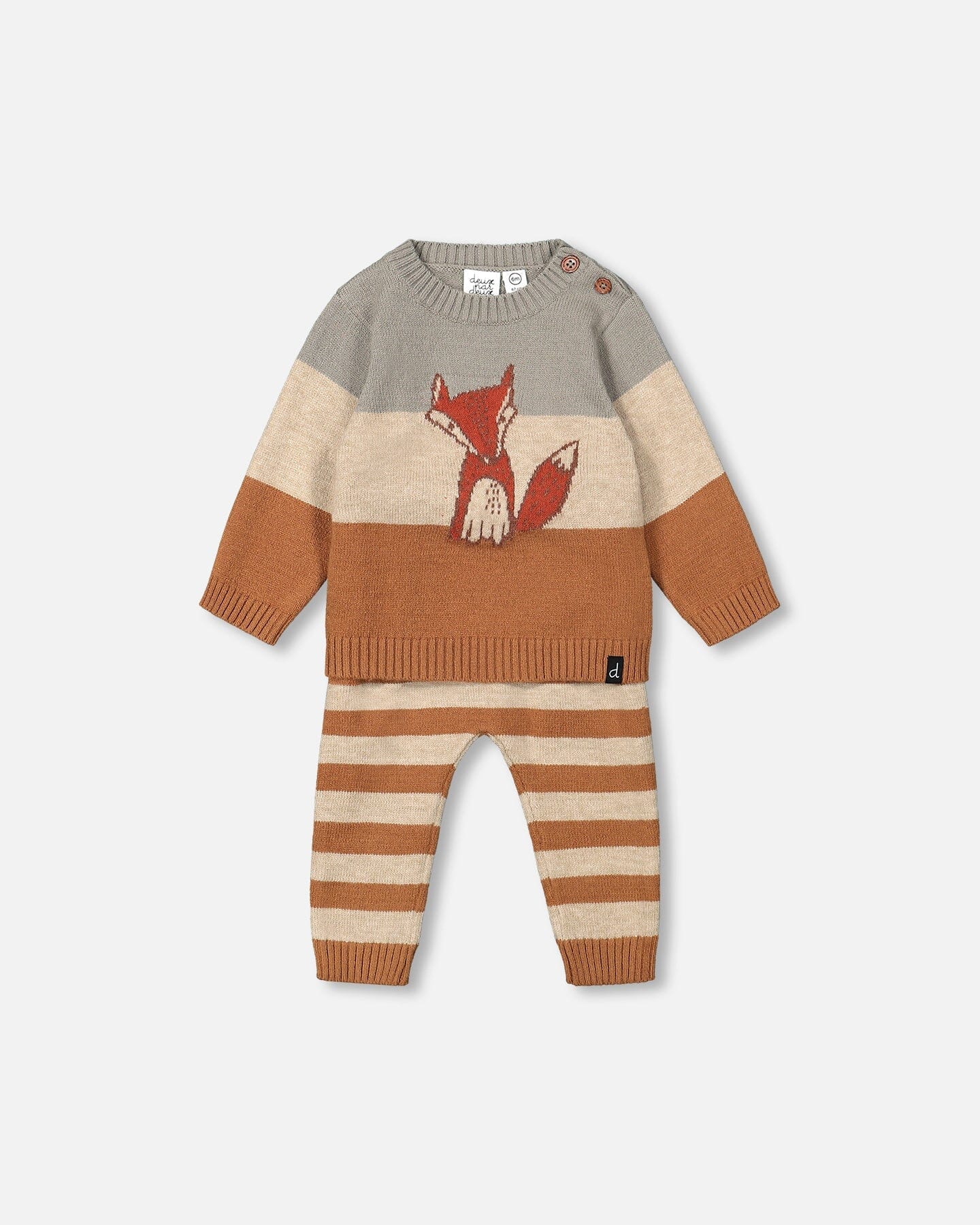 Knitted Color Block Sweater And Pant Set Sage Green And Brown Sugar Stripe - F20CT15_000