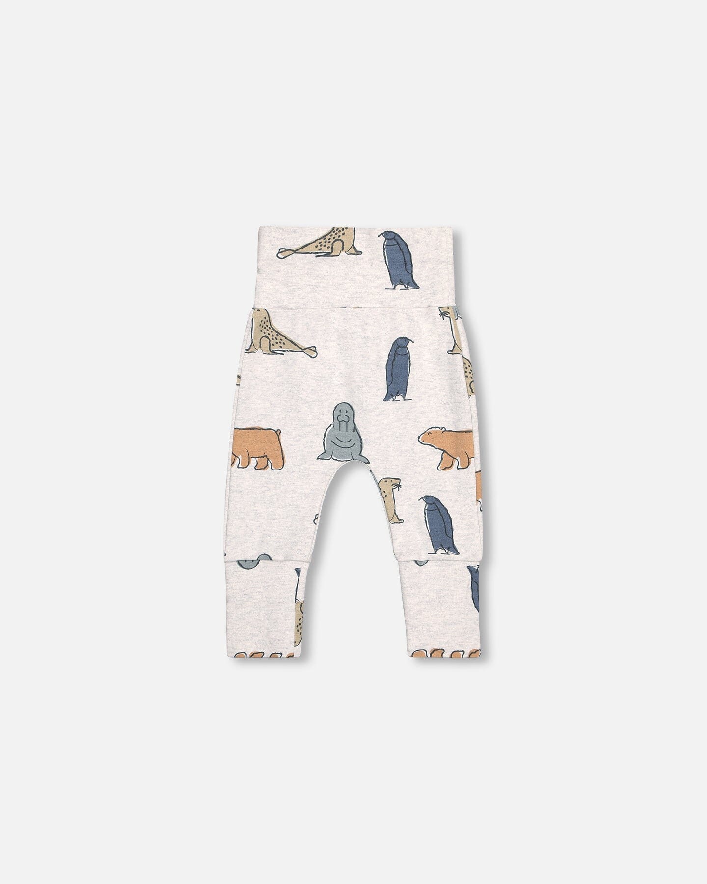 Organic Cotton Printed Top And Grow-With-Me Pants Set Oatmeal Arctic Friends - F20D10_032