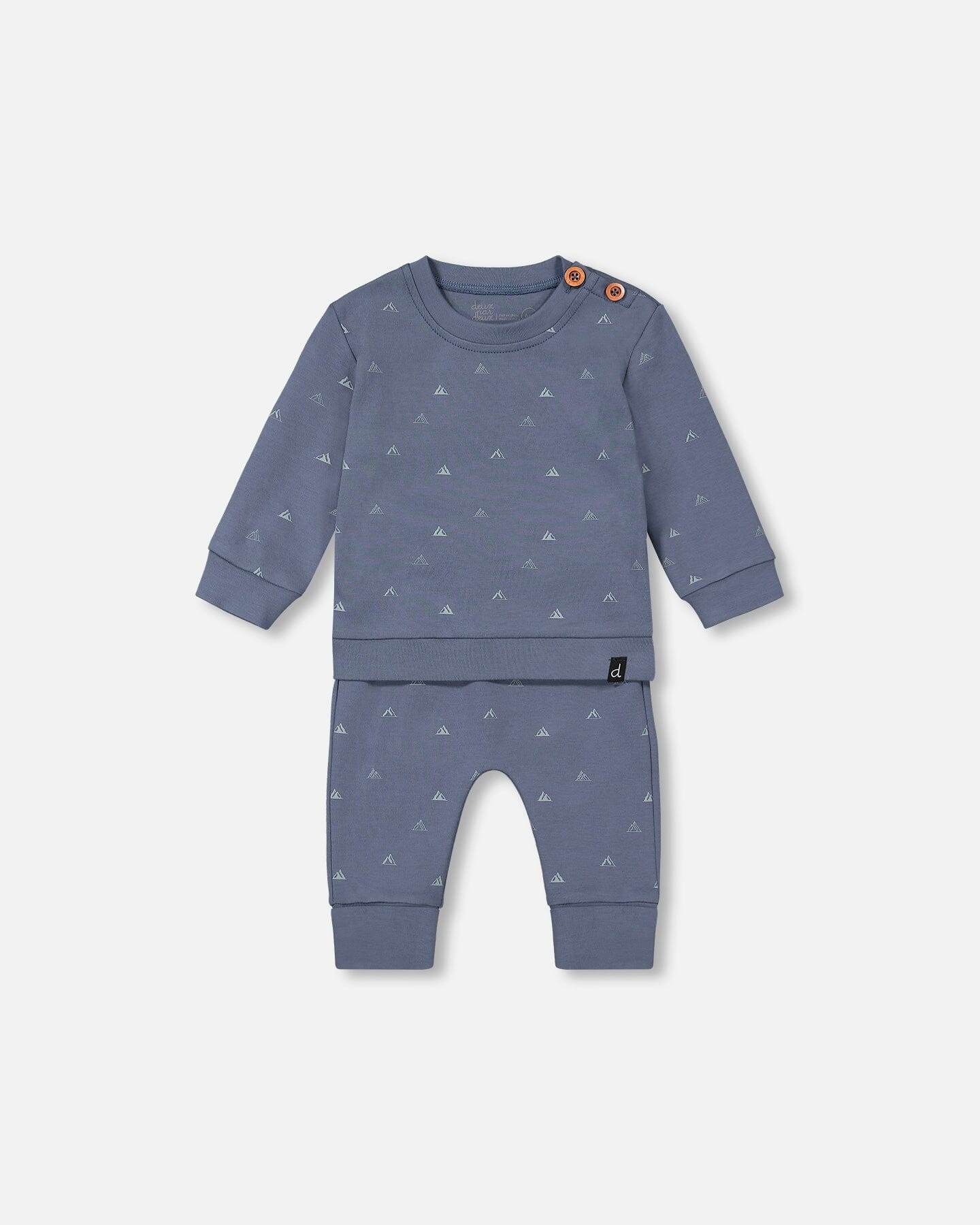 Organic Cotton Printed Top And Grow-With-Me Pants Set French Navy Little Mountains - F20D10_034