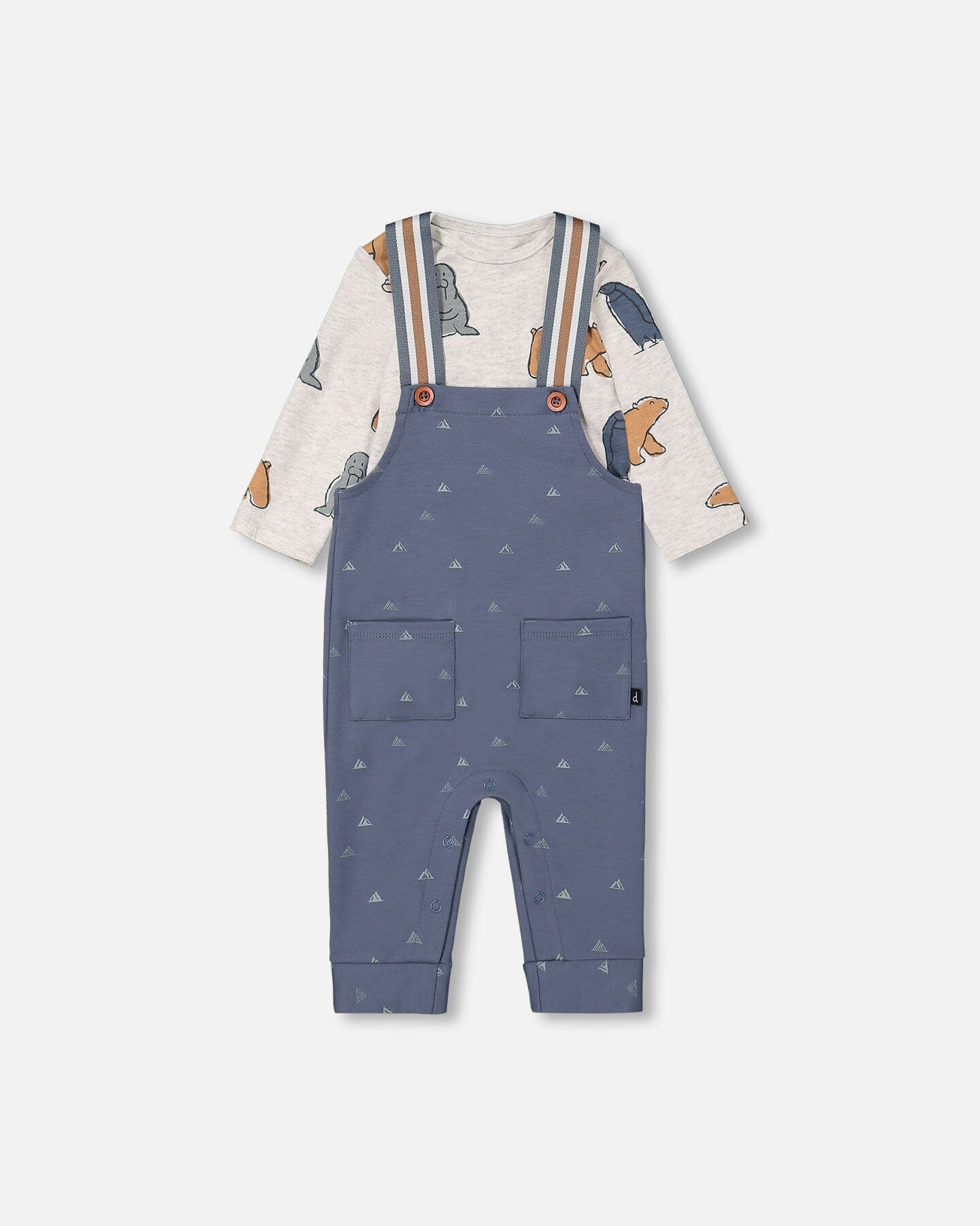 Organic Cotton Printed Onesie And Overall Set French Navy Little Mountains - F20D11_032
