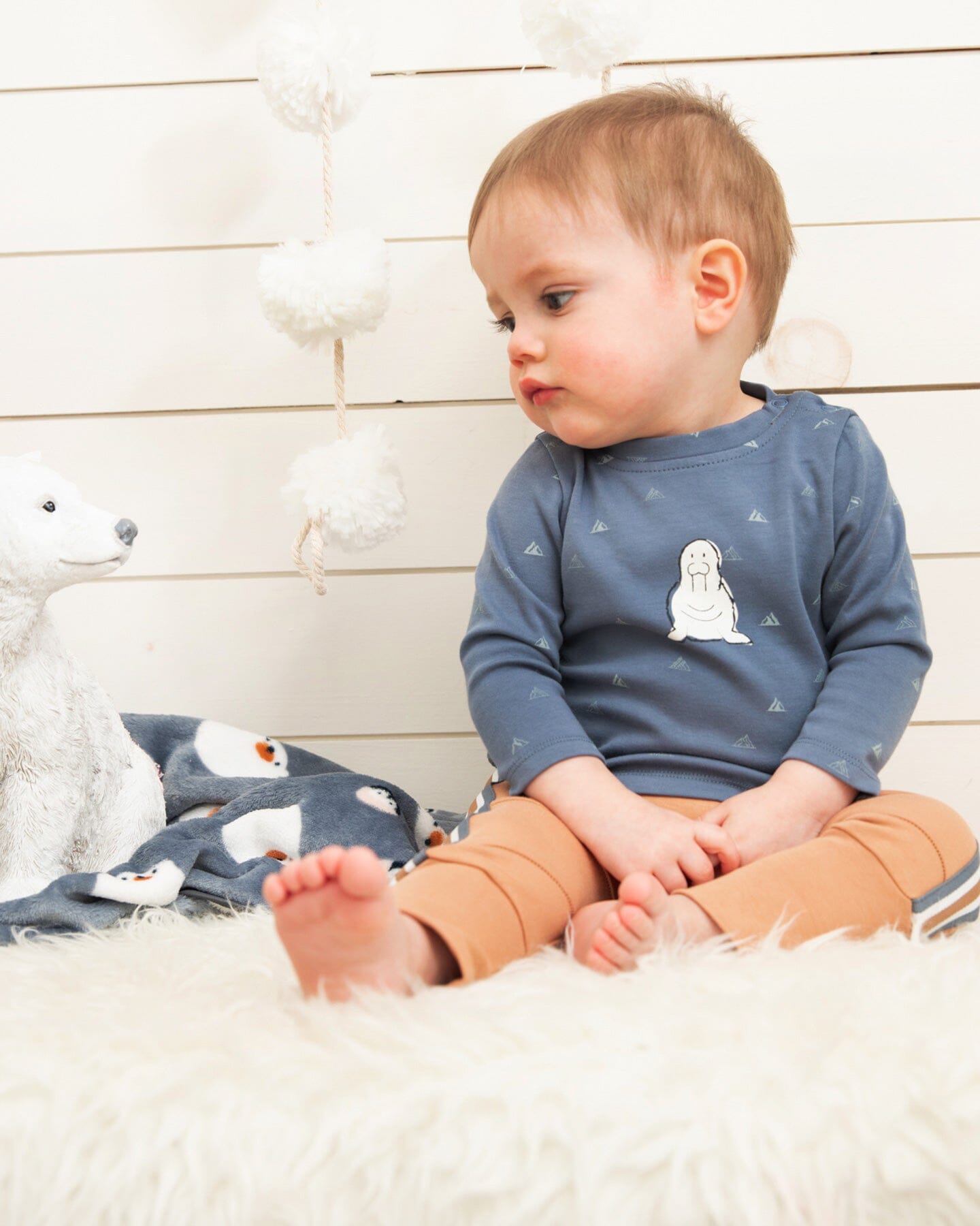 Organic Cotton Top And Grow-With-Me Pants Set French Navy And Tawny Brown - F20D12_034