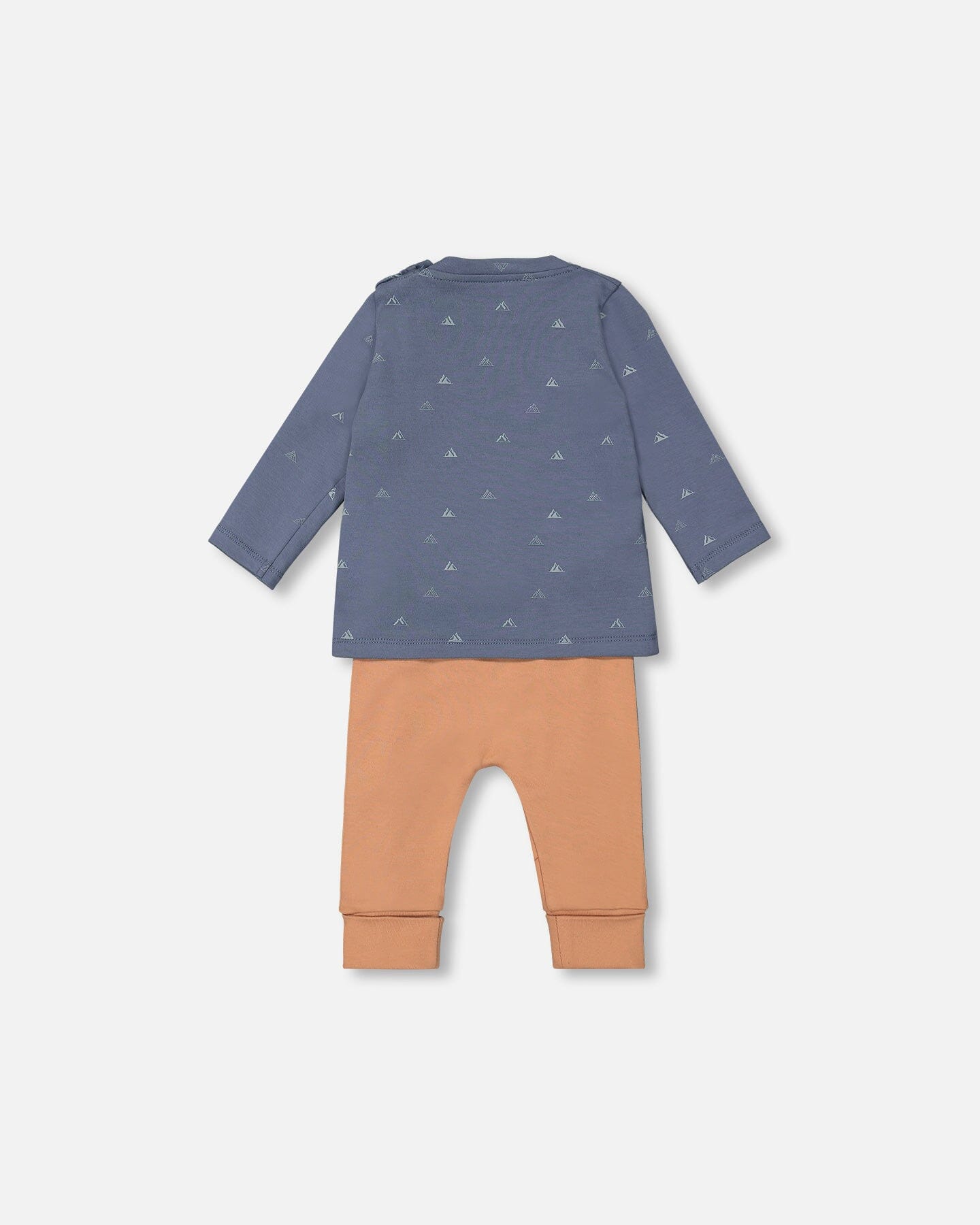 Organic Cotton Top And Grow-With-Me Pants Set French Navy And Tawny Brown - F20D12_034