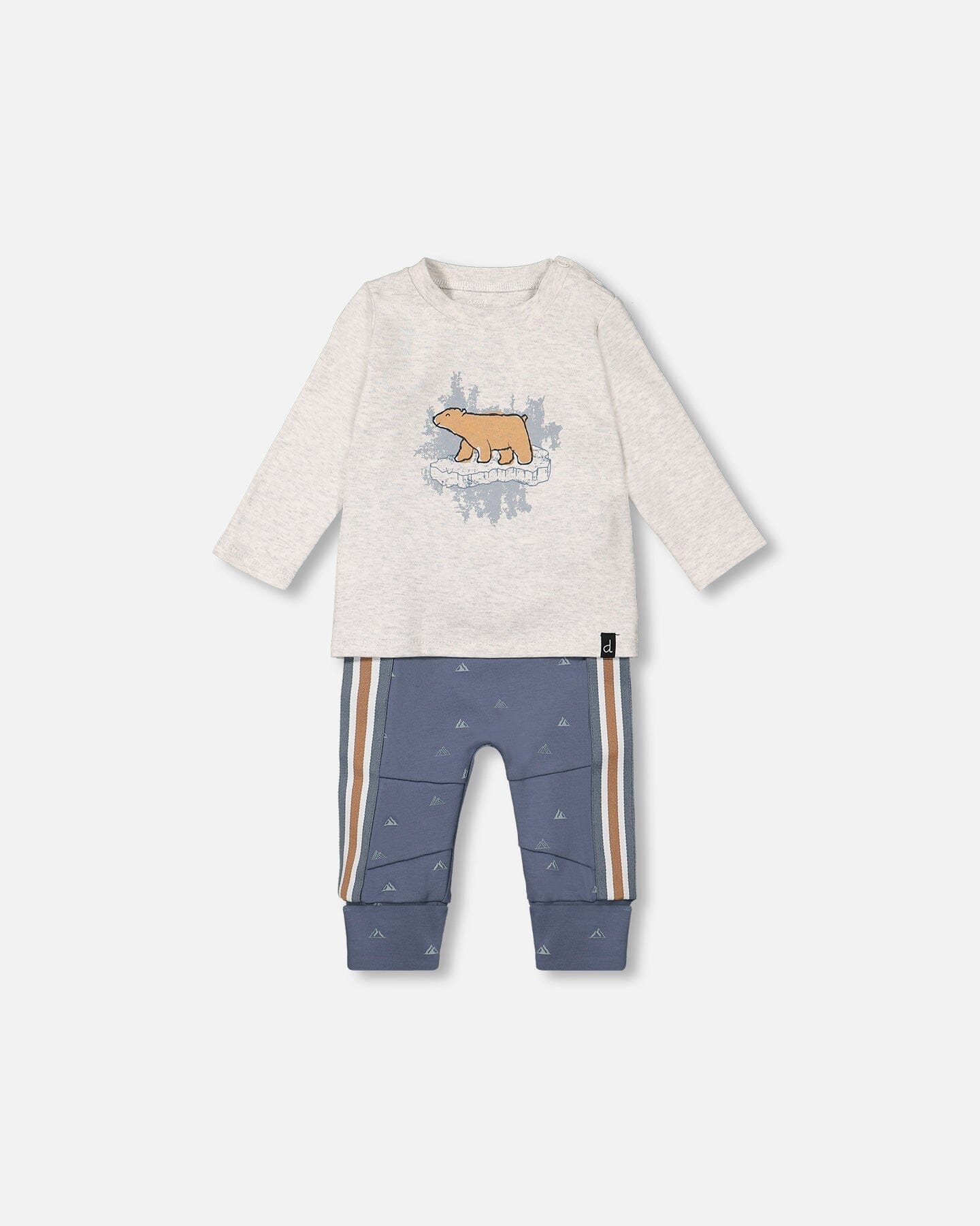 Organic Cotton Top And Grow-With-Me Pants Set Oatmeal And French Navy Little Mountains Print - F20D12_193
