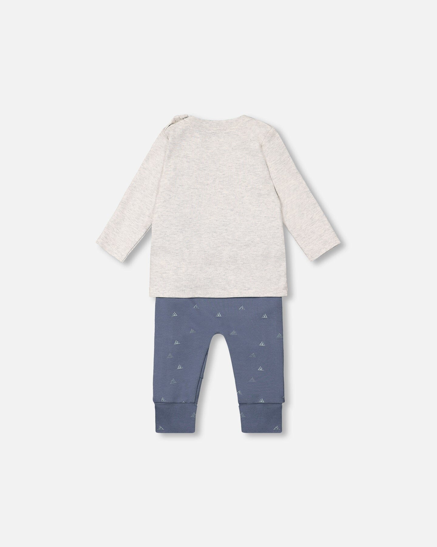 Organic Cotton Top And Grow-With-Me Pants Set Oatmeal And French Navy Little Mountains Print - F20D12_193