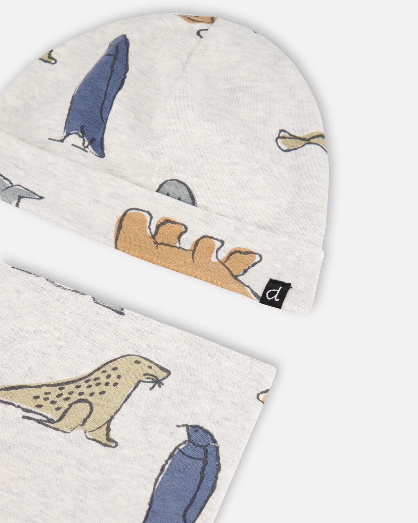 Organic Cotton Printed Hat And Bib Set Oatmeal Arctic Friends - F20D19_032