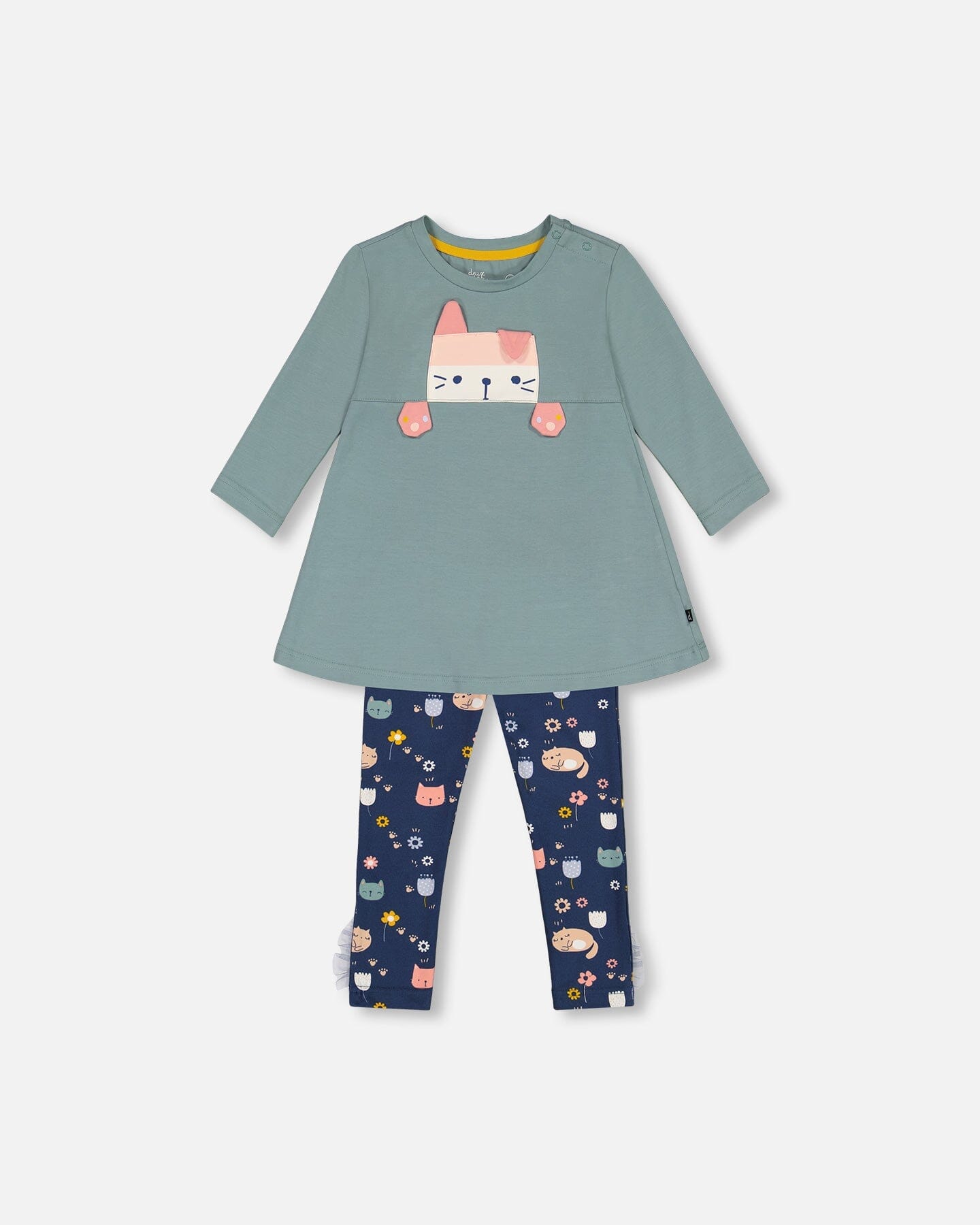 Organic Cotton Tunic And Printed Leggings Set Sage Green And Navy - F20E11_461