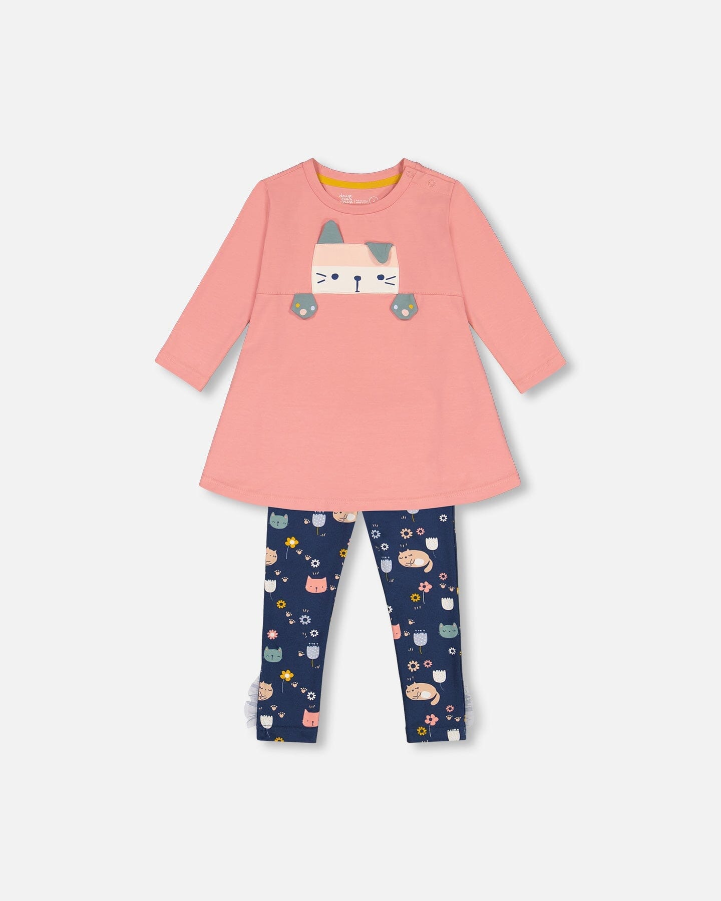 Organic Cotton Tunic And Printed Legging Set Rosette Pink And Navy - F20E11_662