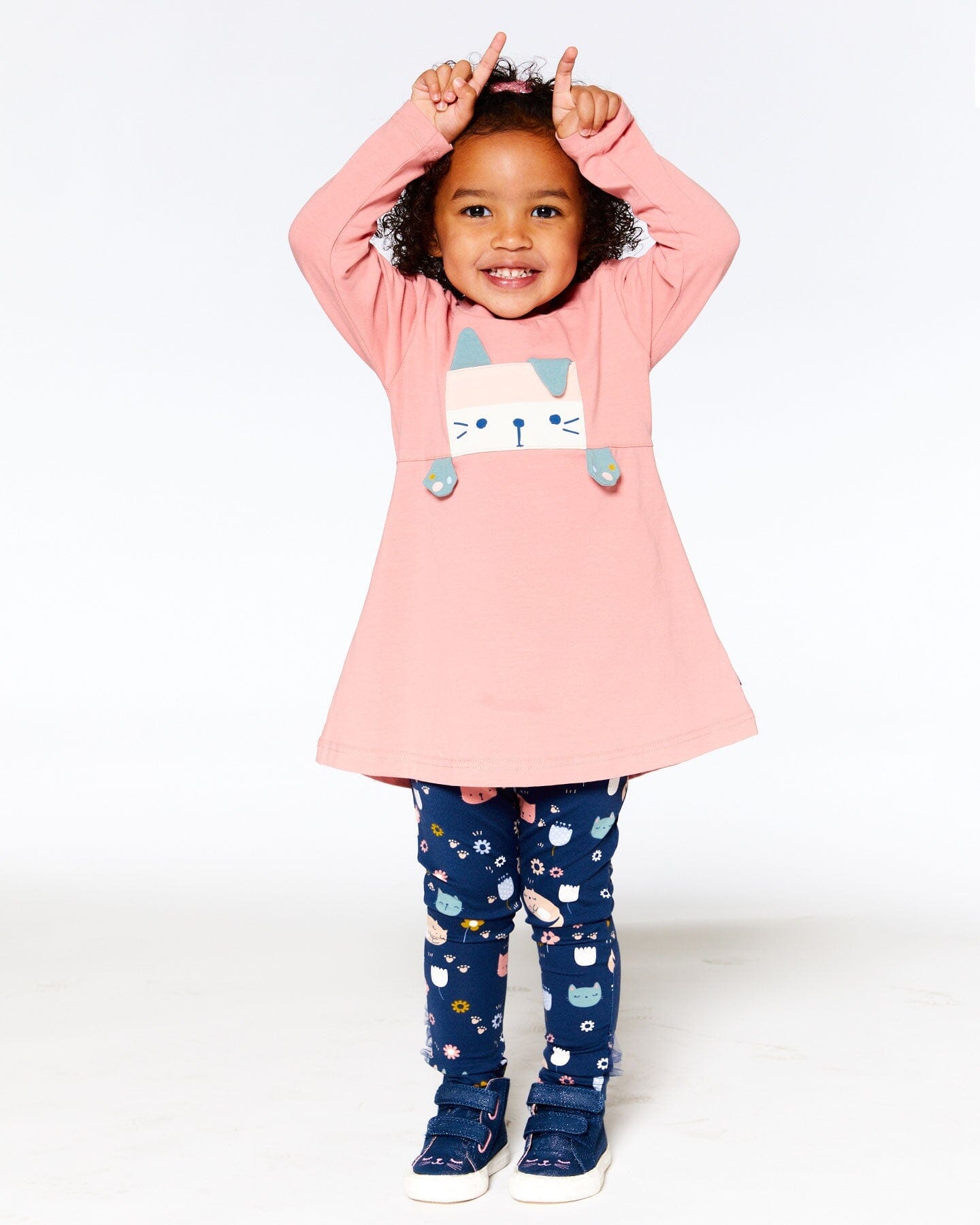Organic Cotton Tunic And Printed Legging Set Rosette Pink And Navy - F20E11_662