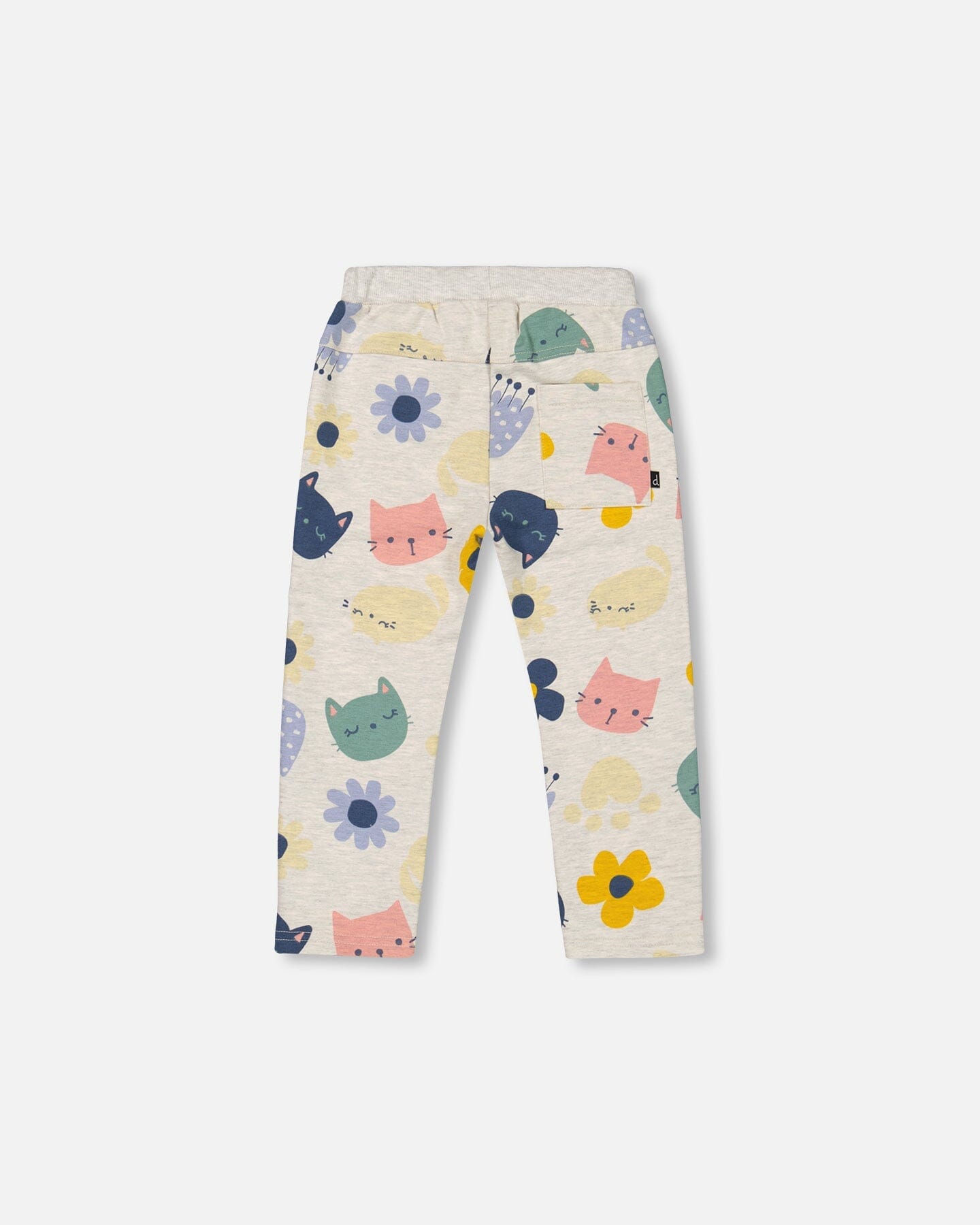 Printed Stretch French Terry Sweatpants Oatmeal Flowery Cats - F20E20_039