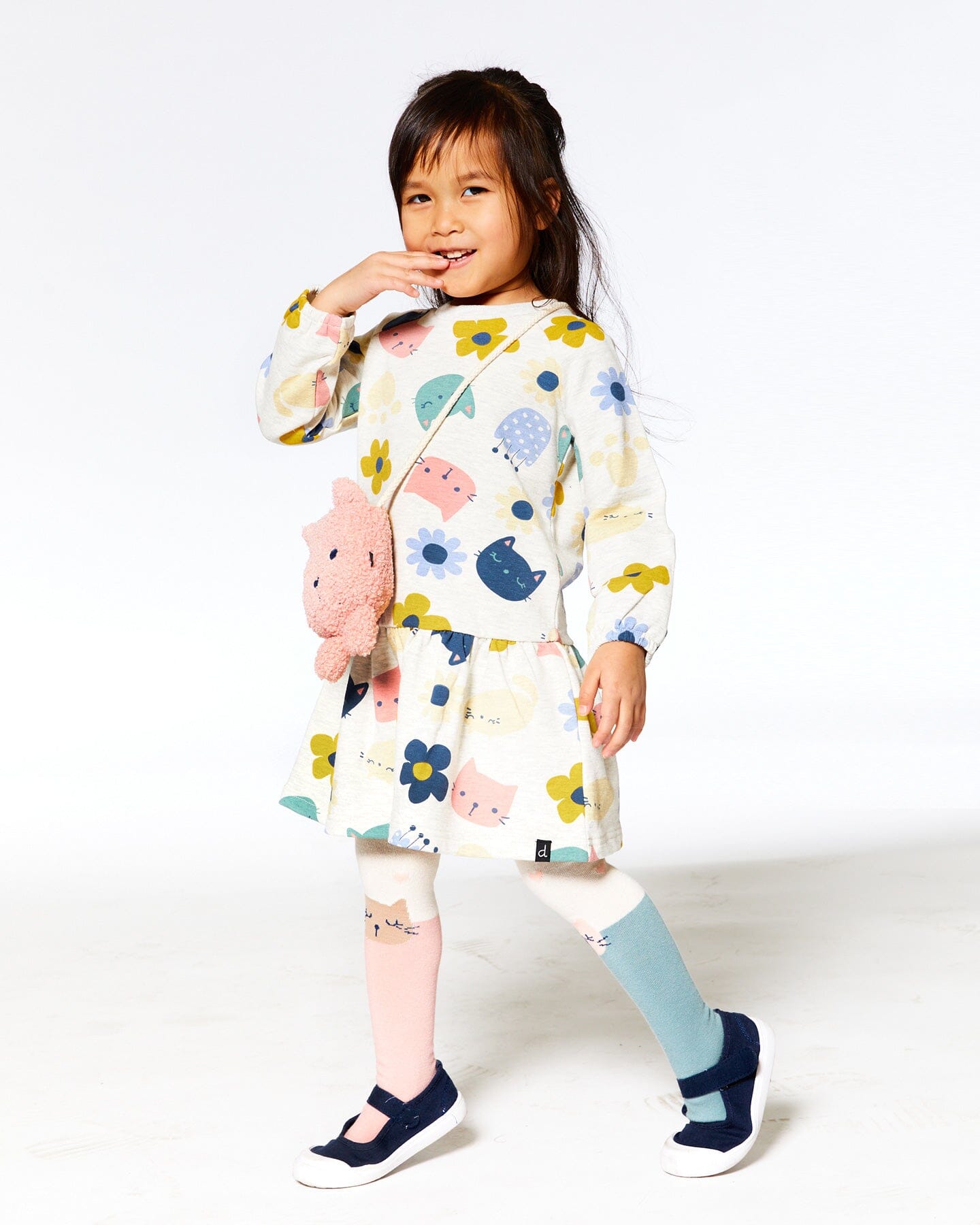 Printed Cats French Terry Dress Oatmeal - F20E91_039