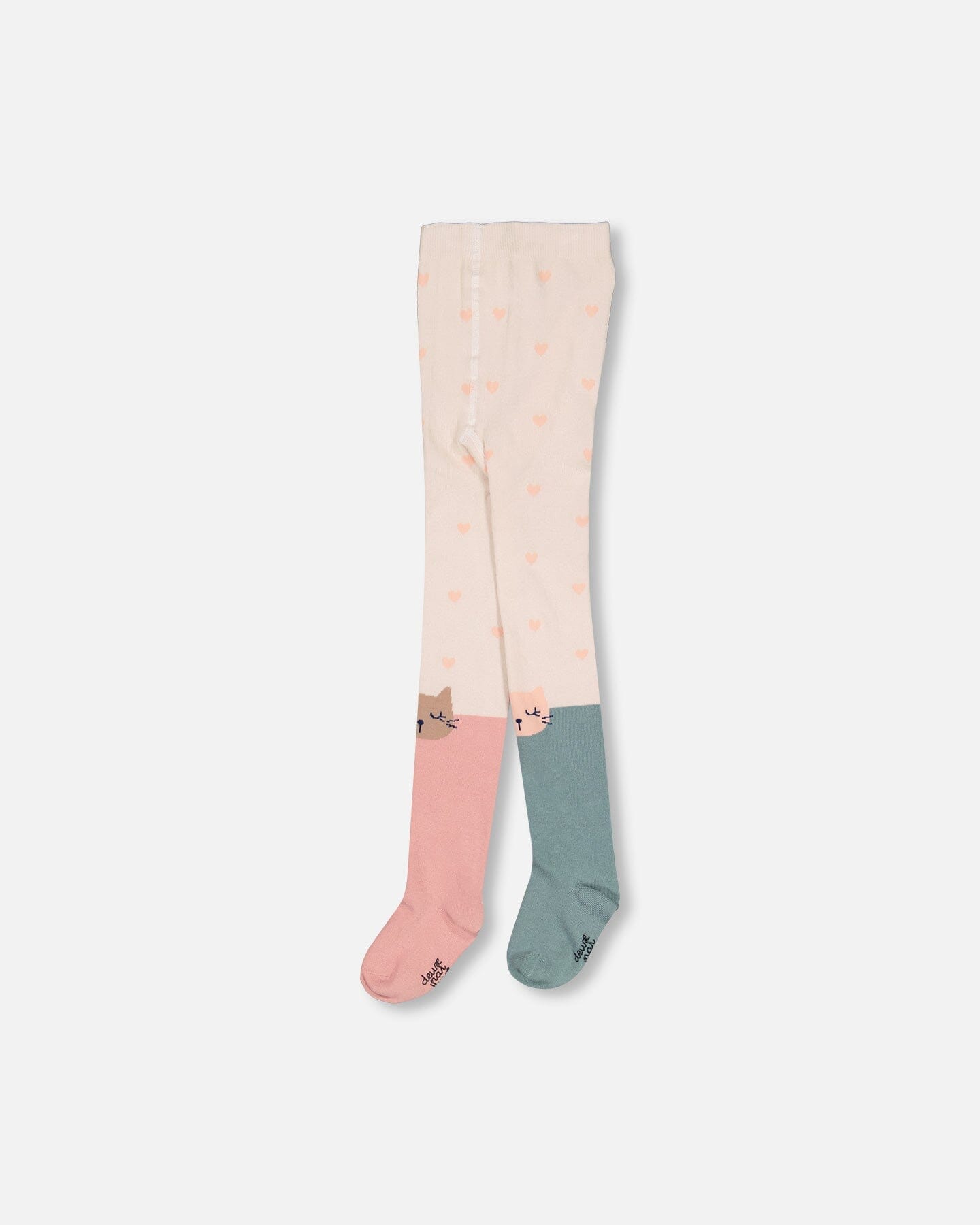 Tights With Cat Face Cream, Rosette Pink And Sage Green - F20EC_000