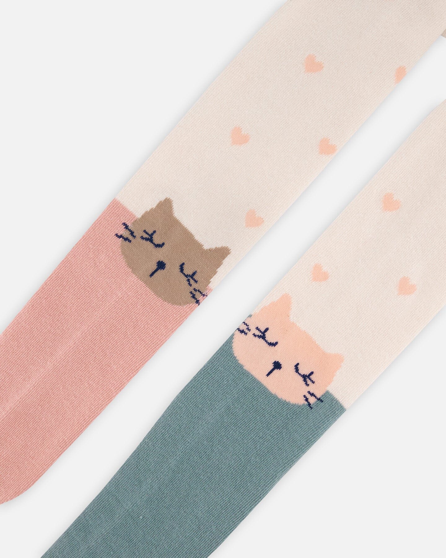Tights With Cat Face Cream, Rosette Pink And Sage Green - F20EC_000