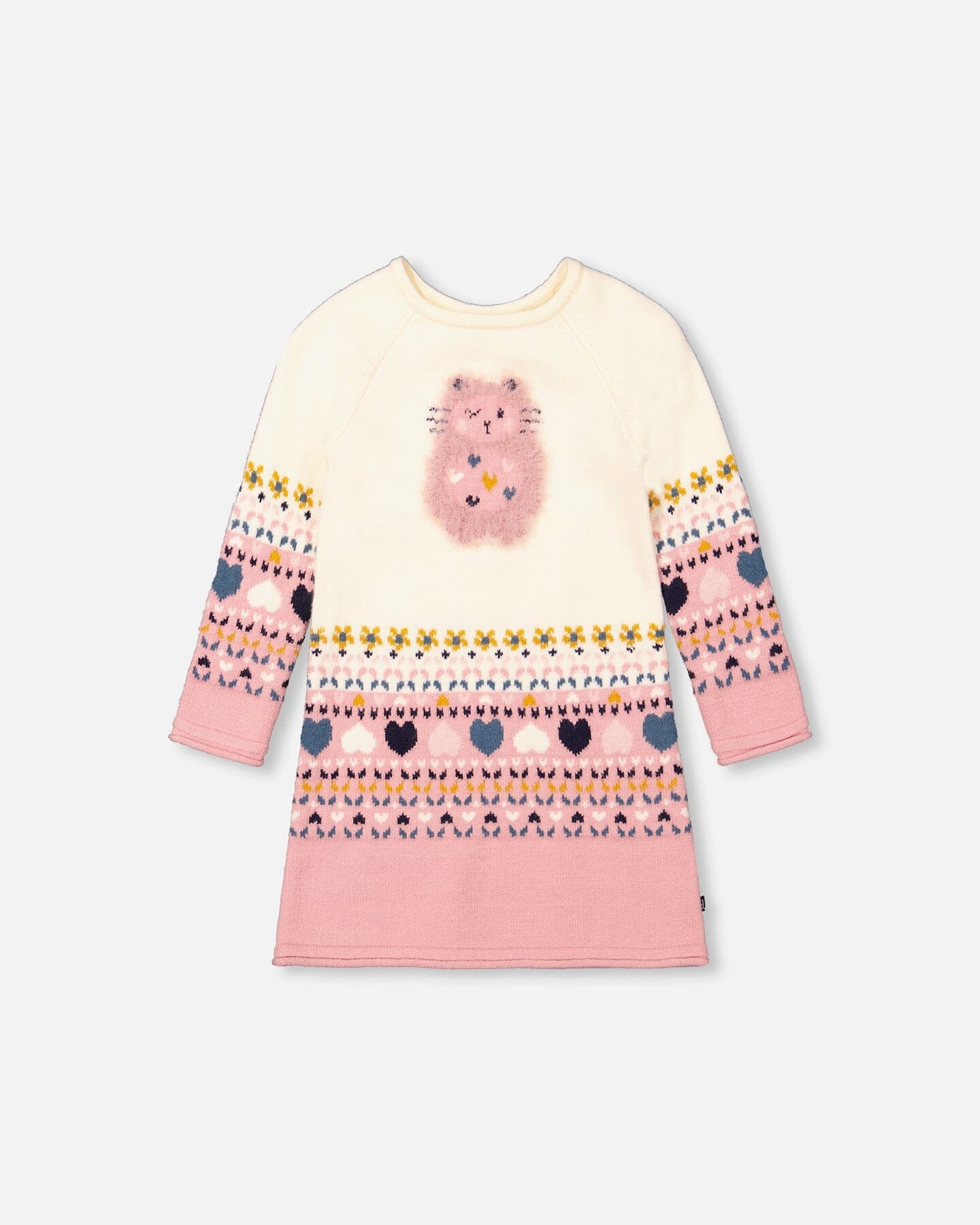 Knitted Dress With Intarsia Cream And Rosette Pink - F20ET92_000