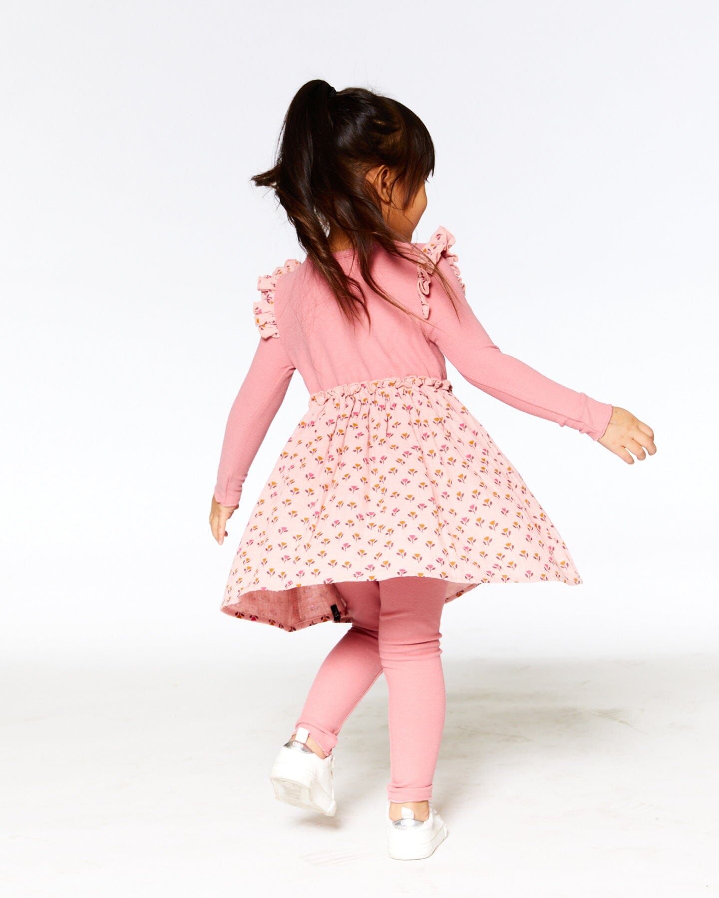 Pink Bi-Material Dress In Muslin With Tulip Print - F20F91_000