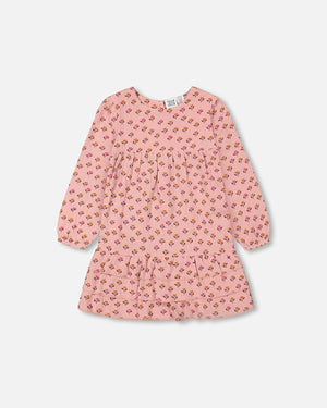 Muslin Long Sleeve Dress With Frills Pinky Tulip Print - F20F92_025