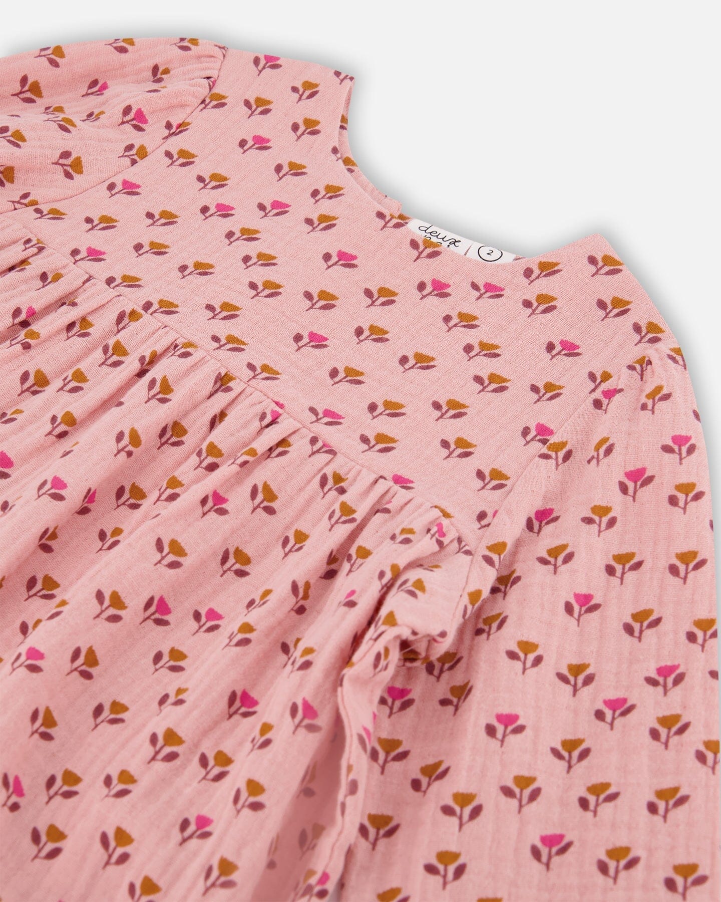 Muslin Long Sleeve Dress With Frills Pinky Tulip Print - F20F92_025