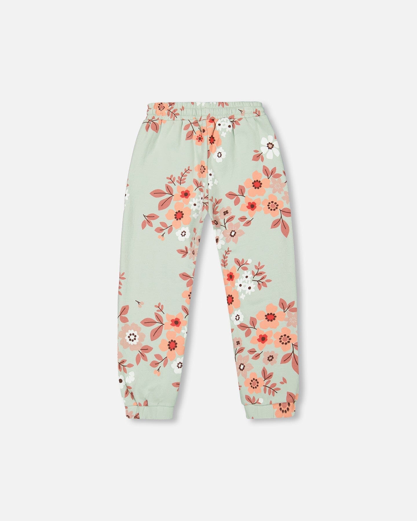 Printed Fleece Sweatpants Sage Green With Flowers - F20G21_378