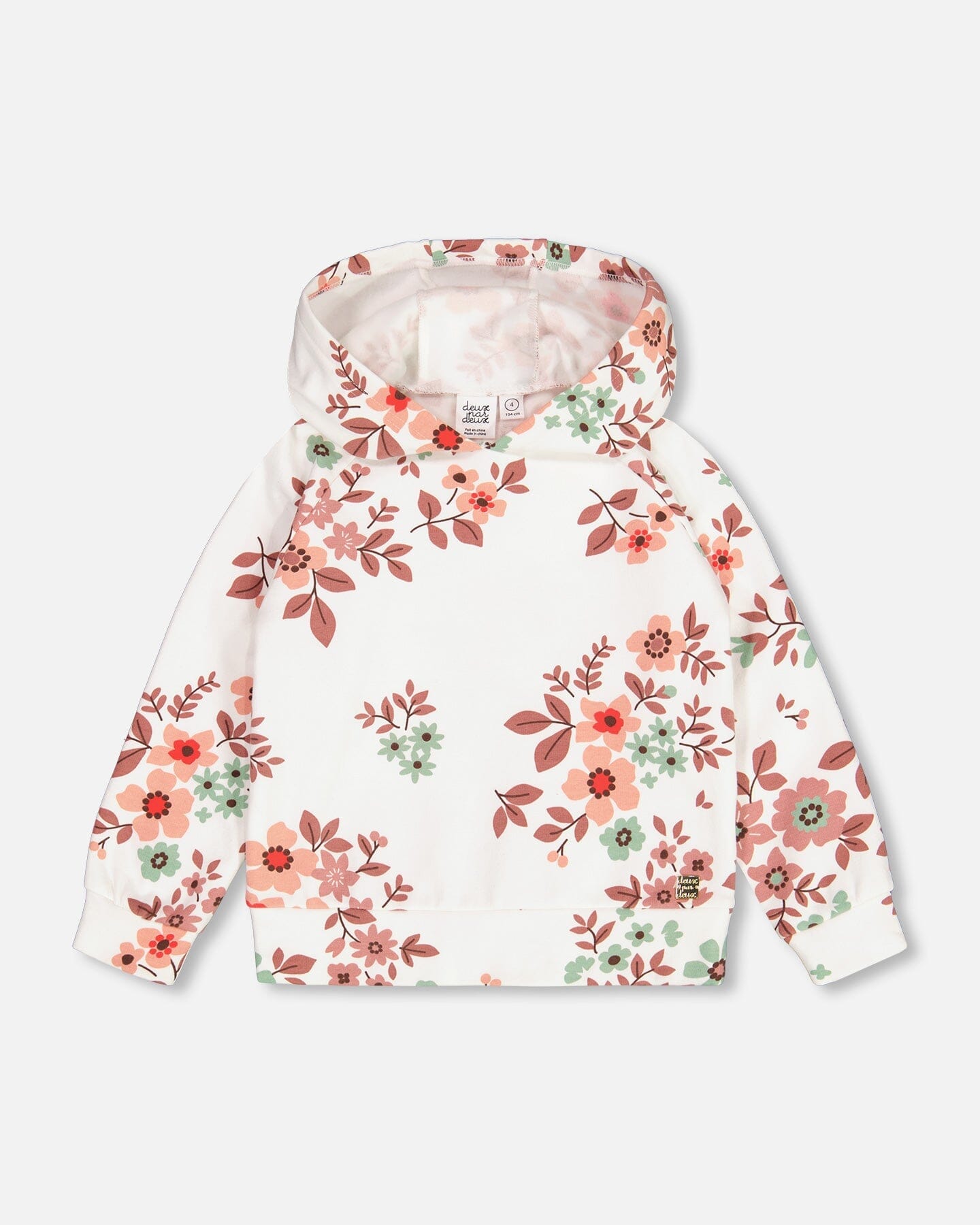 Fleece Hoodie Off White With Flower Print - F20G73_101