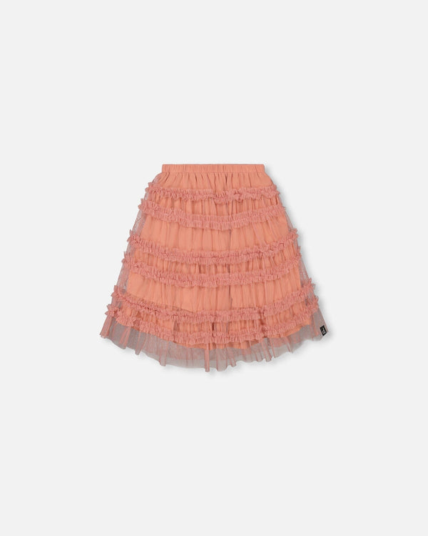 Below The Knee Mesh Skirt With Frills Salmon Pink - F20G83_621