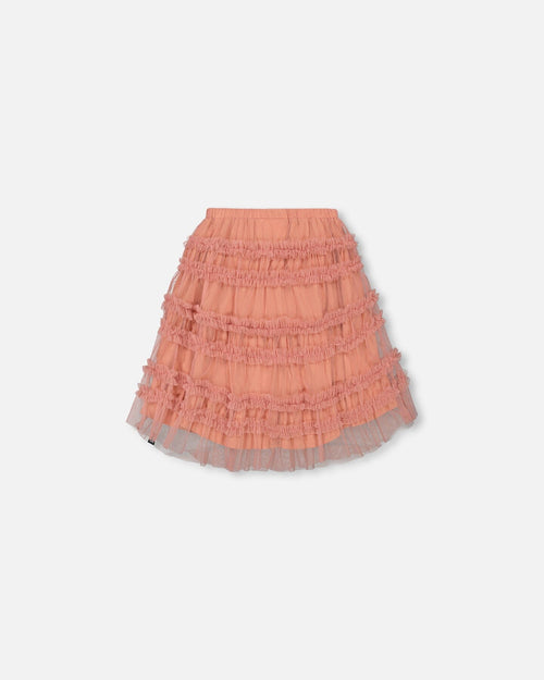 Below The Knee Mesh Skirt With Frills Salmon Pink - F20G83_621