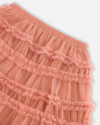 Below The Knee Mesh Skirt With Frills Salmon Pink - F20G83_621